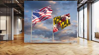 Maryland US State Flags at sky background Wall mural