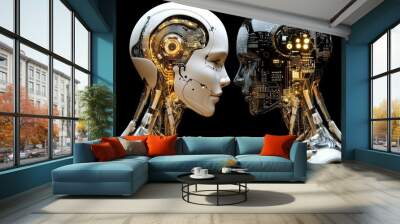 Artificial intelligence bionic limb algorithmic bias digital twins and machine vision two humanoid robots facing each other representing the evolution of ai interaction Wall mural