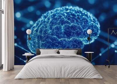 Close up of a glowing blue brain symbolizing the clarity of thought intelligence and the intricate connections within the mind in a modern digital art style Wall mural