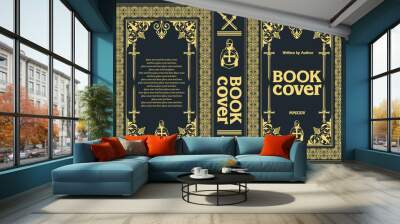 Cover book for medieval novel. Old retro ornament frames. Royal Golden style design. Vintage Border to be printed on the covers of books. 3d hand drawn Vector illustration Wall mural