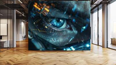 Eye with digital elements, vibrant and detailed, sci fi and technology concept, futuristic and glowing Wall mural