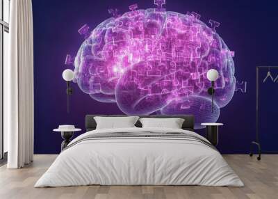 Glowing purple brain surrounded by digital elements symbolizing the intersection of technology neuroscience and the future of human thought processes Wall mural