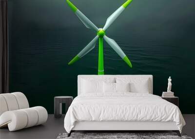 Green wind turbine in dark water renewable energy eco friendly technology green power sustainable environment nature innovation clean energy vibrant futuristic clear sky Wall mural