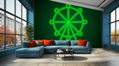 Ferris wheel simple icon. Flat desing. Green neon on black background with green light.ai Wall mural