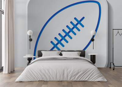 Rugby ball simple icon. Flat design. Paper cut design. Cutted blue symbol with shadow. Gray badge button, gray background Wall mural