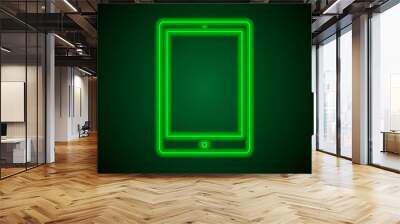 Tablet simple icon vector. Flat desing. Green neon on black background with green light.ai Wall mural