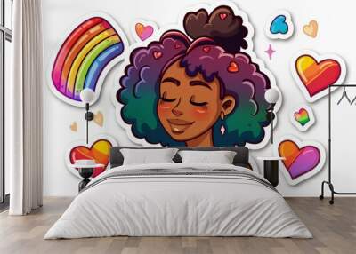 LGBTQ Sticker adoring design. Rainbow love unity motive complex sticker diversity Flag illustration. Colored lgbt parade demonstration pronoun etiquette. Gender speech and rights design software Wall mural