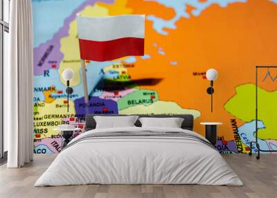 A map of Poland with the national flag of Poland on it Wall mural