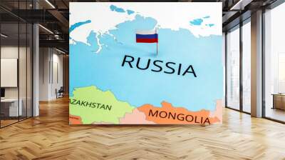 A map of Russia with the Russian flag on it Wall mural