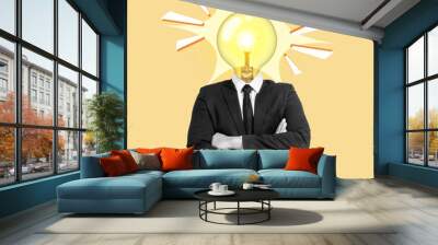 bright idea concept with light bulb head businessman Wall mural