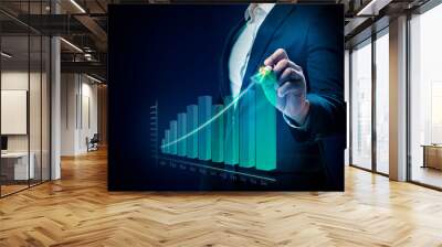 Businessman drawing a increases graph on virtual screen Wall mural