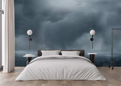 Concrete floor with cloudy sky. The sky is dark and gloomy. Scene has dark and scary Wall mural