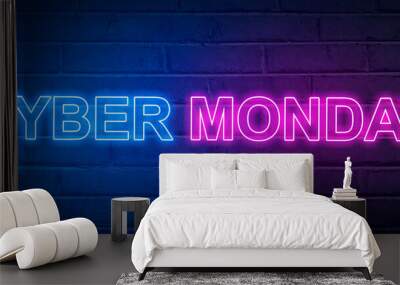 Cyber Monday text from an electric lamp on the wall Wall mural