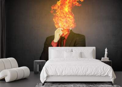 Fire Head Business Man Wall mural