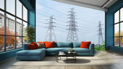 High voltage power lines tower Wall mural