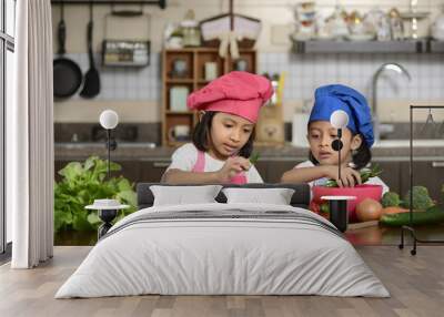 Little Girls Preparing Healthy Food Wall mural