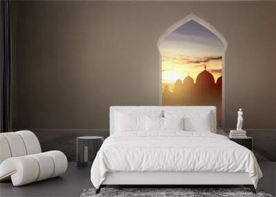 The arch on the wall with mosque view Wall mural