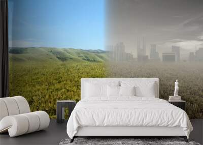 The difference between nature without and with the effects of city development Wall mural