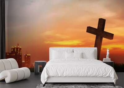 Wooden christian cross Wall mural