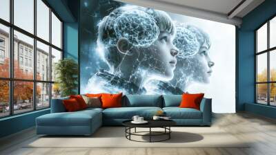 Love psychology Abstract digital rendering of two children with glowing neural connections symbolizing the bright future shaped by young minds Wall mural