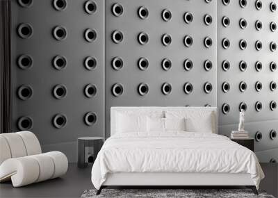 Metallic surface with circular patterns symbolizing industrial design and modernity in a sleek and detailed composition Wall mural