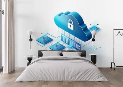 Modern cloud security with advanced data protection and digital interfaces for secure computing. Wall mural