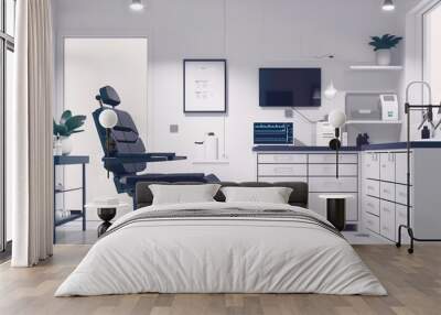 Modern dental office setup featuring a dental chair equipment and a clean professional environment. Wall mural