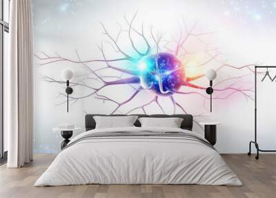 Neuronal network neurons, brain synapses connections to Peripheral Nervous System (PNS). Brain hemispheres, frontal, temporal, parietal, and occipital lobes. Broca's and Wernicke's areas, motor cortex Wall mural