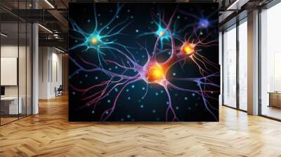 Neuronal network neurons brain Neurofeedback, synapses, neurosciences. Neuroprotection, neuro-oncology, neuronal function and neurotransmission. Meuropathology, neurotherapeutics, and neurotoxicology Wall mural