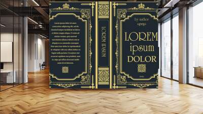 Ornate leather book cover and Old retro ornament frames. Royal Golden style design. Historical novel. Oriental style Vector illustration. Hand drawn illustration Wall mural