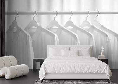 Rack of white shirts in a clothing store offering a clean and classic option for business attire Wall mural