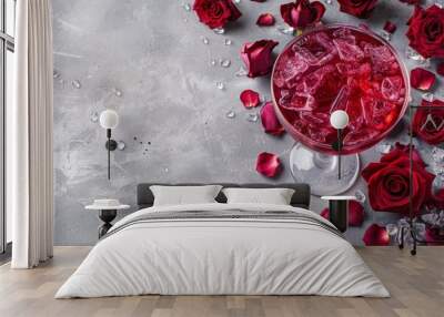 Romantic rose and champagne setting emphasizing elegance and celebration with a touch of luxury Wall mural