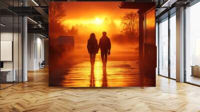 Romantic silhouette of a couple at sunset evoking feelings of love and intimate moments together Wall mural