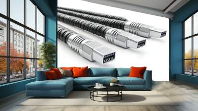 Silver HDMI cables lined up illustrating high quality digital signal transmission and modern audio visual connectivity technology Wall mural