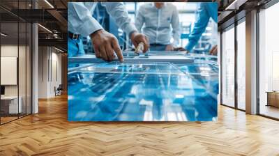 Team Meeting of Renewable Energy Engineers Working on an Innovative More Efficient Solar Panel Battery Concept. Professional Engineers and Designers Around Table, Solving Problems Wall mural