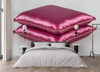 Two vibrant pink satin pillows stacked neatly embodying the luxurious feel and soft texture of high end home decor with a pop of bold color Wall mural