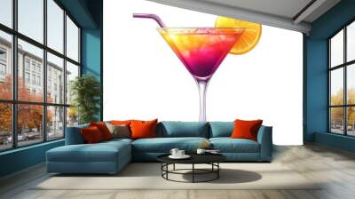 Vector illustration of a fruity cocktail served in a stemmed glass featuring vibrant colors and a tropical playful feel Wall mural