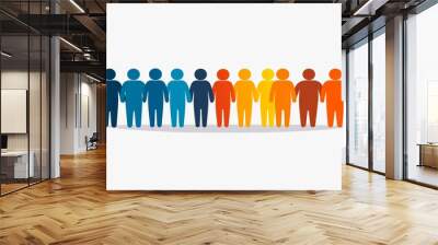 Vibrant vector illustration of a group of human figures in various colors standing in a row symbolizing diversity inclusion and unity in a modern minimalist design Wall mural