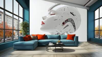 White robotic head with a serene expression representing the harmony between human like aesthetics and advanced AI technology Wall mural