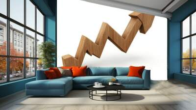 Wooden zigzag arrow pointing upwards representing organic growth sustainability and natural progress suitable for eco friendly business and financial content in marketing and branding Wall mural