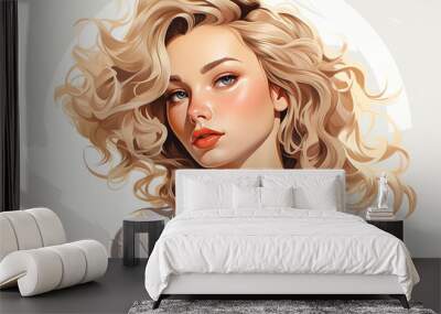 A cartoon girl with blonde hair and blue eyes isolated on white background. Wall mural