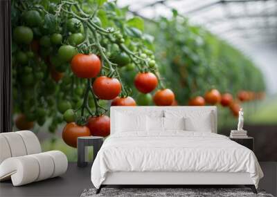 Tomatoes growing on the farm green house Wall mural