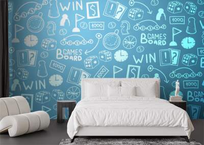 Board Games hand draw doodle background. Vector Illustration. Wall mural