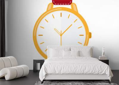 Classic flat women clock watch on white background. Wall mural