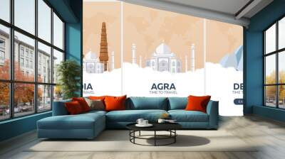 India. Time to travel. Set of Travel posters. Vector flat illustration. Wall mural