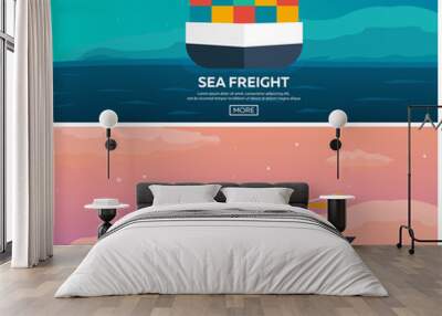 sea transportation logistic. sea freight. maritime shipping. merchant marine. cargo ship. vector fla Wall mural