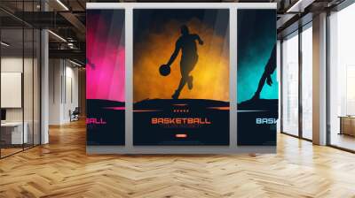 Set of Basketball banners with players. Modern sports posters design. Wall mural