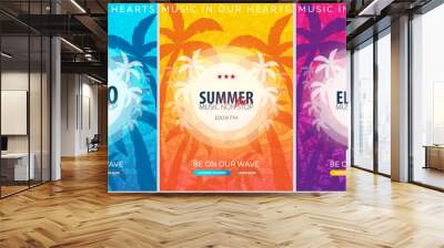 Set of Beautiful flyers for summer party. Radio Music. Vector illustration. Invitation to nightclub. Wall mural