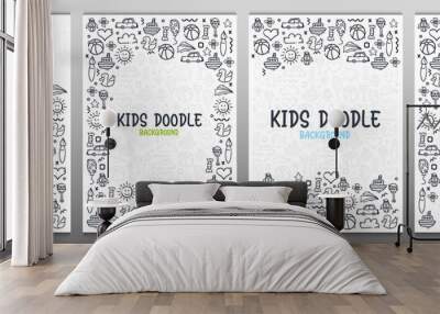 Set of Hand draw Kids doodle backgrounds. Objects from a child's life. Wall mural