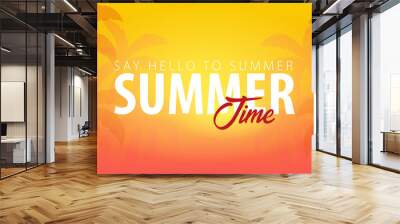 Summer Time tropical background with palms and sunset. Summer placard poster flyer invitation card. Summer time. Vector Wall mural